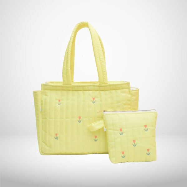 Yellow Tulip Tote Bag & Cosmetic Pouch Combo