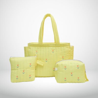 Yellow Tulip – Tote Bag, All Purpose Pouch, Cosmetic Pouch Combo Box Tote
