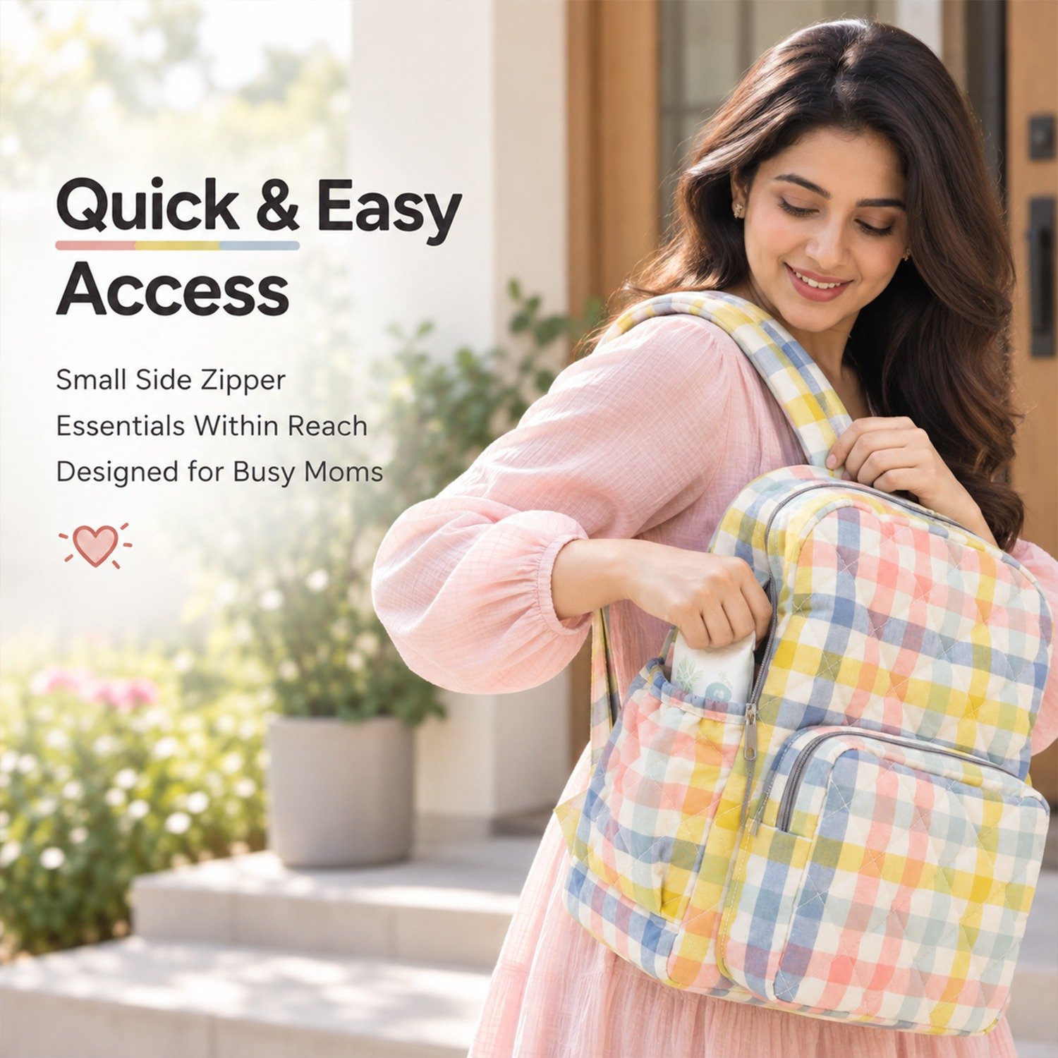 Happy checks Quilted Diaper Bag - Image 3