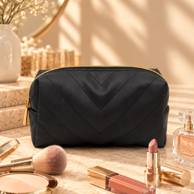 Black Vegan Makeup Pouch