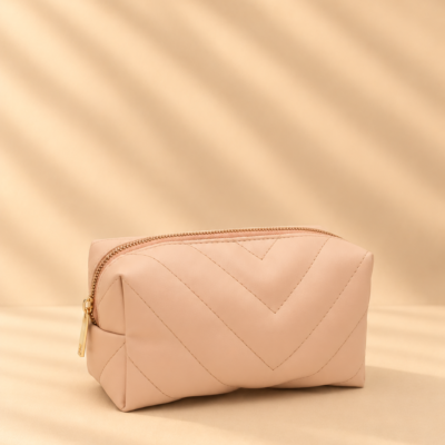 Beige Vegan Makeup Pouch